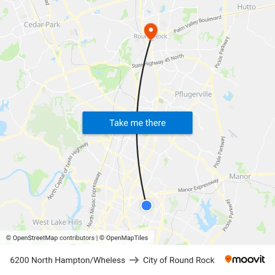 6200 North Hampton/Wheless to City of Round Rock map