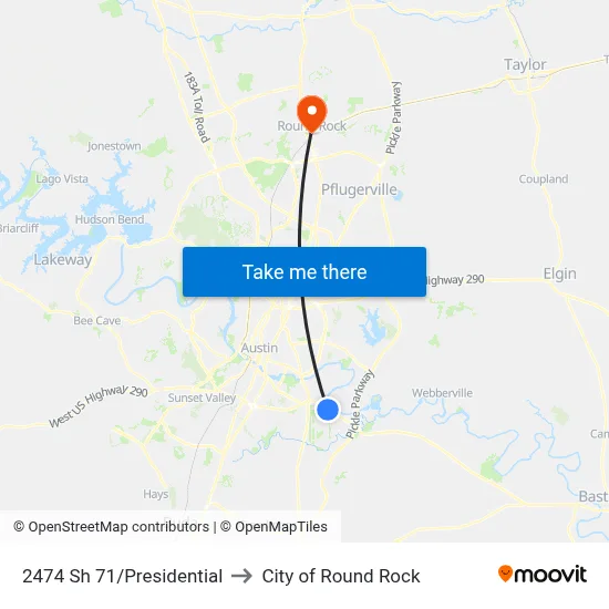 2474 Sh 71/Presidential to City of Round Rock map