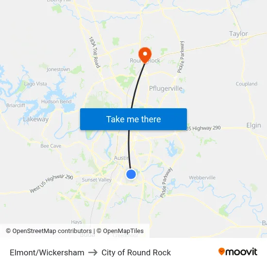 Elmont/Wickersham to City of Round Rock map