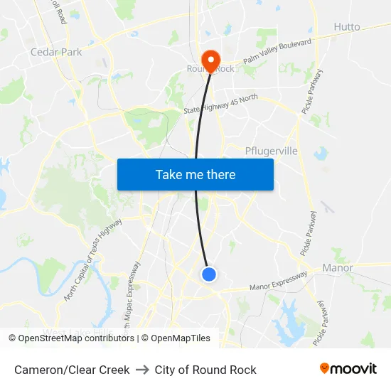 Cameron/Clear Creek to City of Round Rock map
