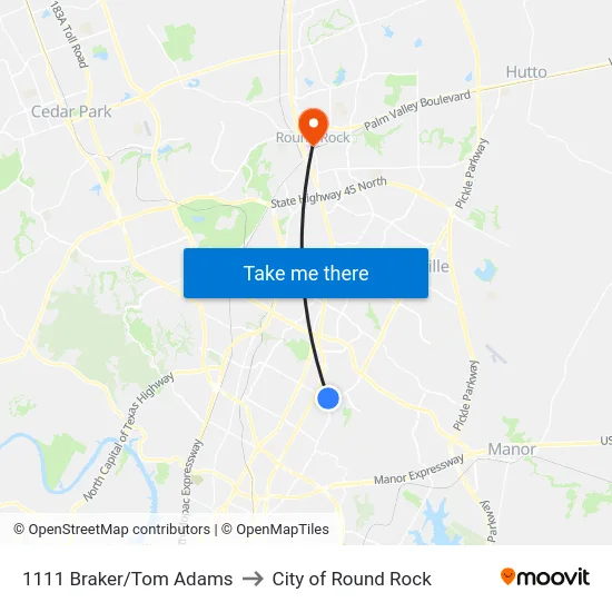 1111 Braker/Tom Adams to City of Round Rock map