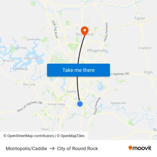 Montopolis/Caddie to City of Round Rock map