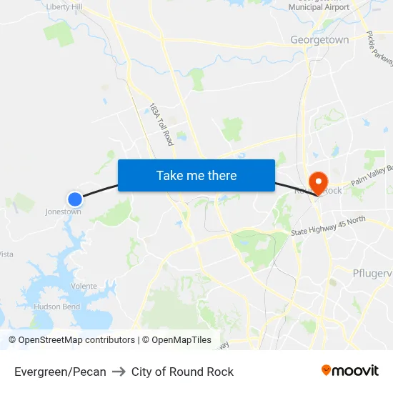 Evergreen/Pecan to City of Round Rock map