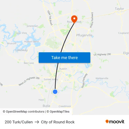 200 Turk/Cullen to City of Round Rock map