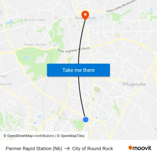 Parmer Rapid  Station (Nb) to City of Round Rock map
