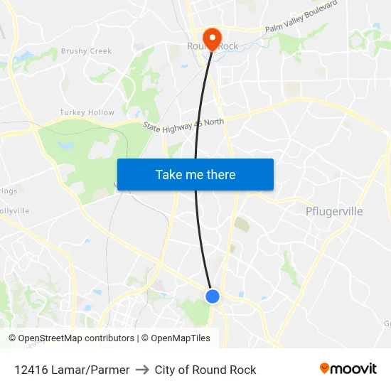 12416 Lamar/Parmer to City of Round Rock map