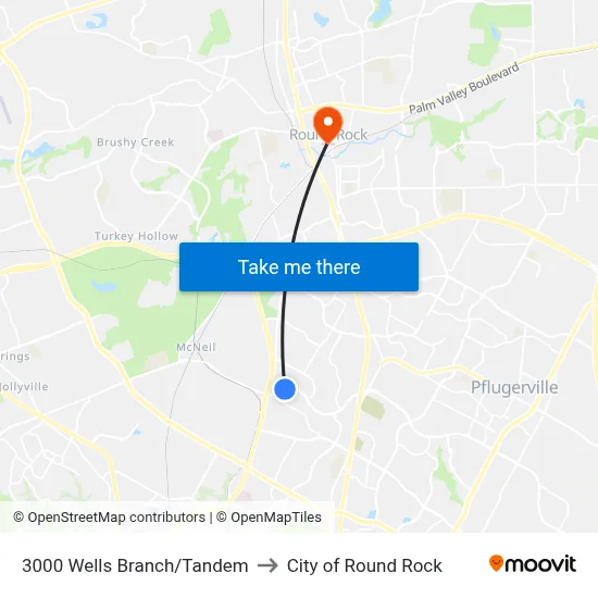 3000 Wells Branch/Tandem to City of Round Rock map