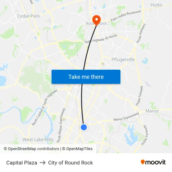 Capital Plaza to City of Round Rock map