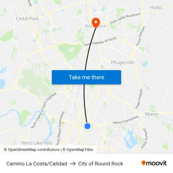 Camino La Costa/Calidad to City of Round Rock map