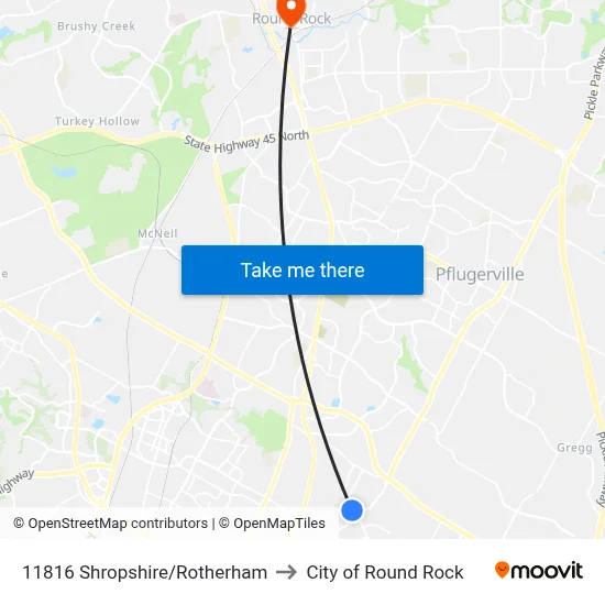 11816 Shropshire/Rotherham to City of Round Rock map