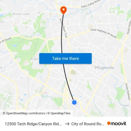 12500 Tech Ridge/Canyon Ridge to City of Round Rock map