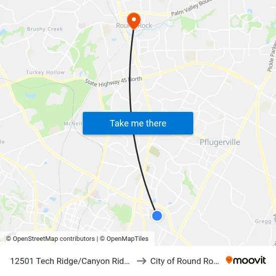 12501 Tech Ridge/Canyon Ridge to City of Round Rock map