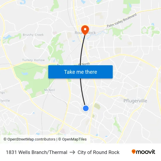 1831 Wells Branch/Thermal to City of Round Rock map