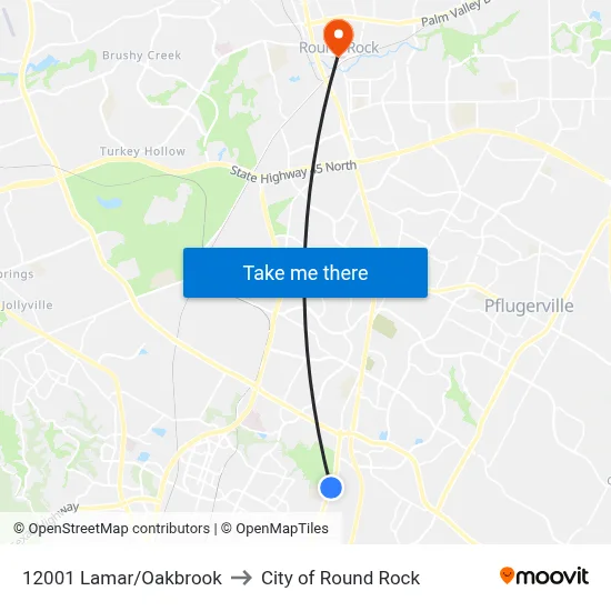12001 Lamar/Oakbrook to City of Round Rock map