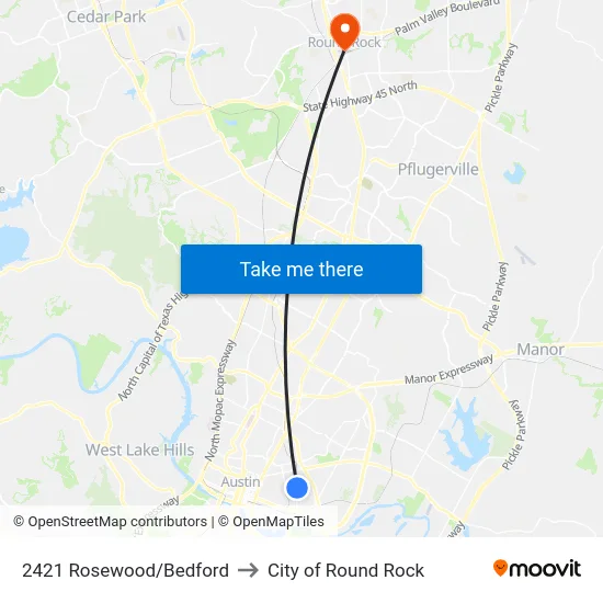 2421 Rosewood/Bedford to City of Round Rock map