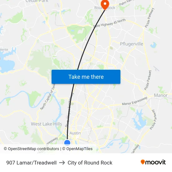 907 Lamar/Treadwell to City of Round Rock map