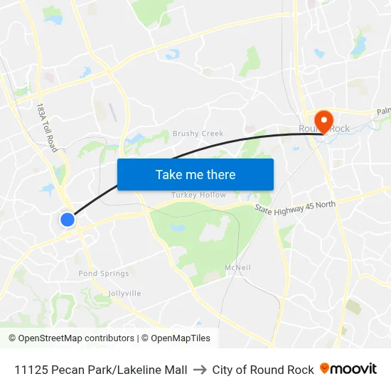 11125 Pecan Park/Lakeline Mall to City of Round Rock map