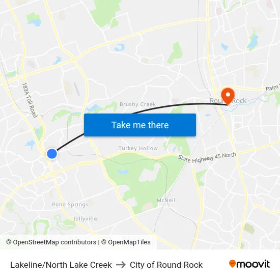 Lakeline/North Lake Creek to City of Round Rock map