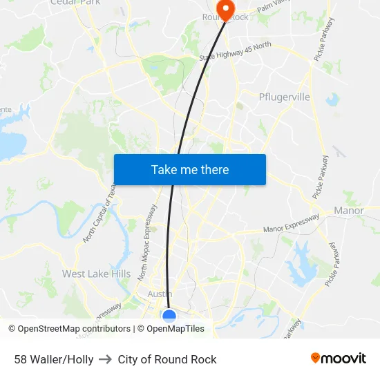 58 Waller/Holly to City of Round Rock map