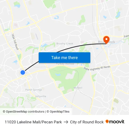 11020 Lakeline Mall/Pecan Park to City of Round Rock map