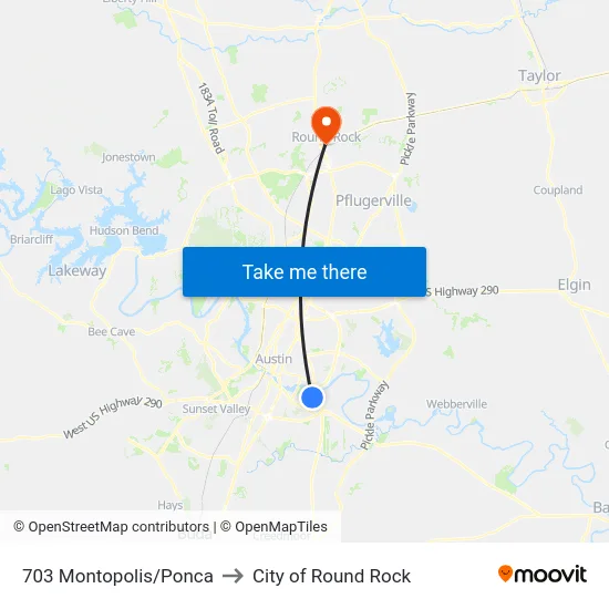 703 Montopolis/Ponca to City of Round Rock map