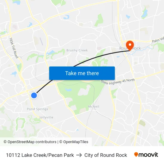 10112 Lake Creek/Pecan Park to City of Round Rock map