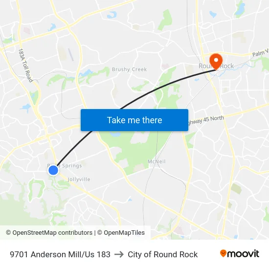 9701 Anderson Mill/Us 183 to City of Round Rock map
