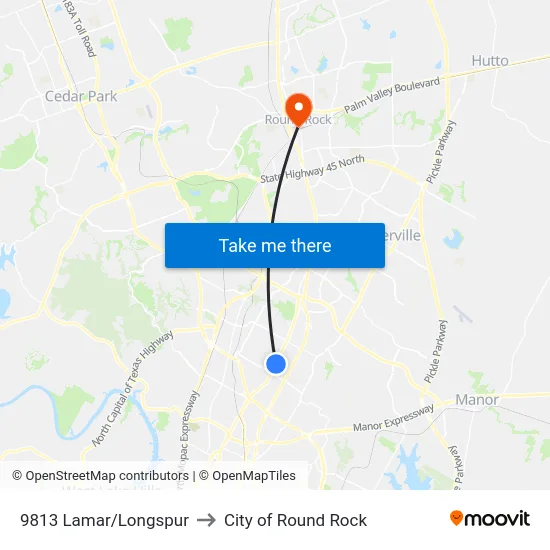 9813 Lamar/Longspur to City of Round Rock map