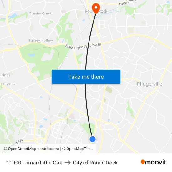 11900 Lamar/Little Oak to City of Round Rock map