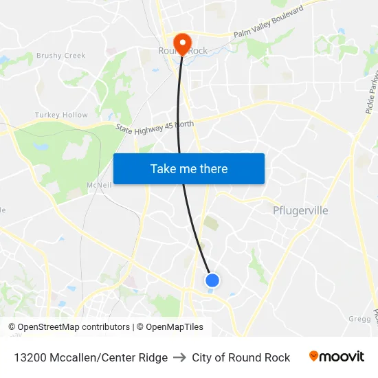 13200 Mccallen/Center Ridge to City of Round Rock map