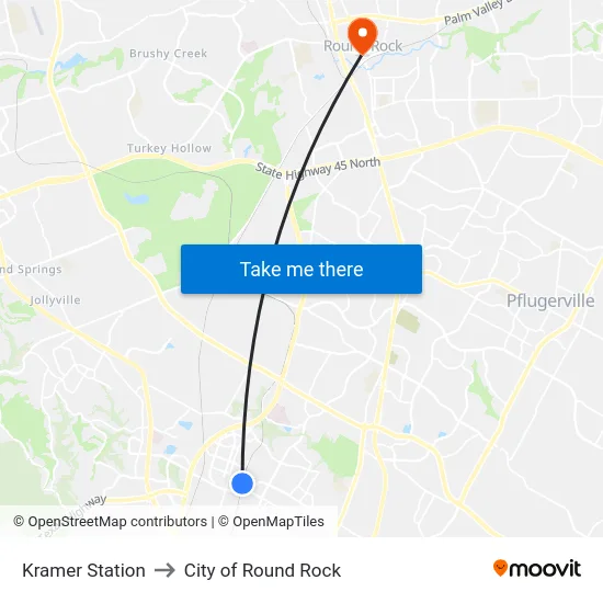 Kramer Station to City of Round Rock map