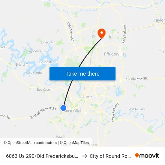 6063 Us 290/Old Fredericksburg to City of Round Rock map