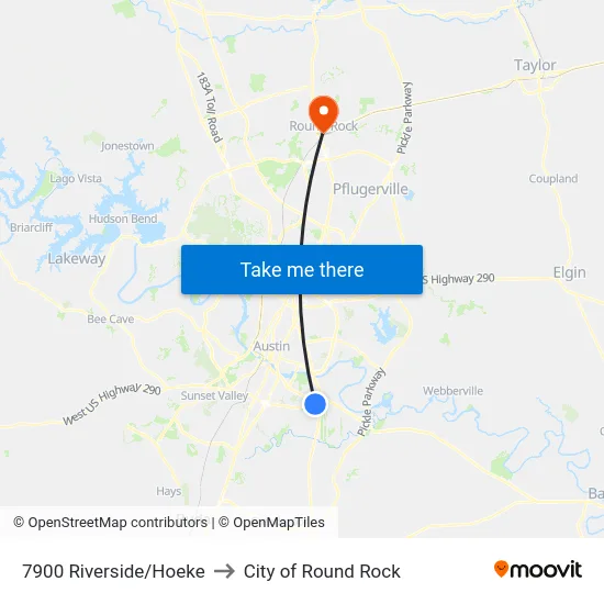 7900 Riverside/Hoeke to City of Round Rock map