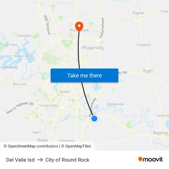Del Valle Isd to City of Round Rock map