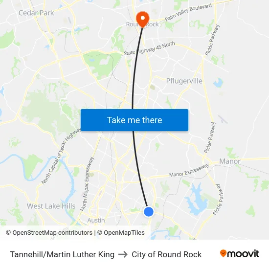 Tannehill/Martin Luther King to City of Round Rock map