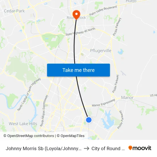 Johnny Morris Sb (Loyola/Johnny Morris) to City of Round Rock map