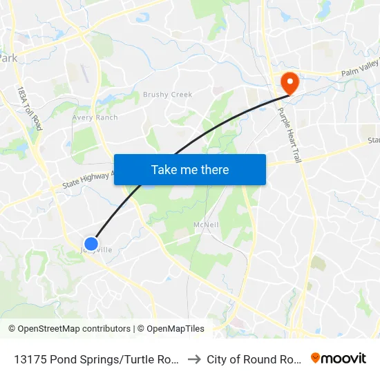 13175 Pond Springs/Turtle Rock to City of Round Rock map