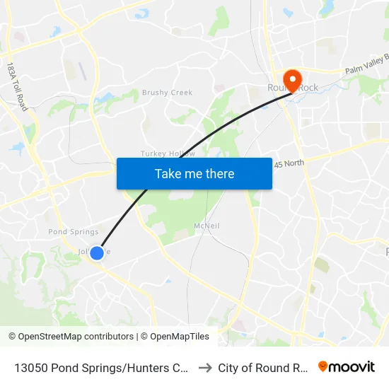 13050 Pond Springs/Hunters Chase to City of Round Rock map