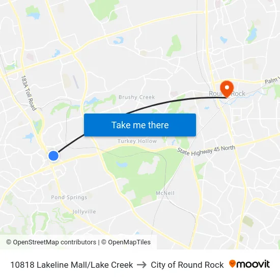 10818 Lakeline Mall/Lake Creek to City of Round Rock map
