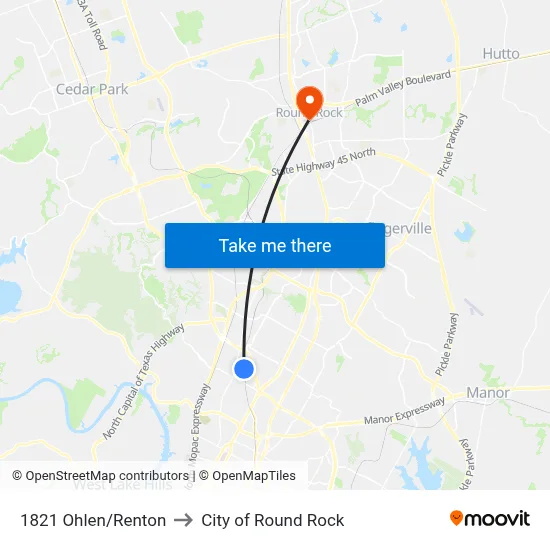 1821 Ohlen/Renton to City of Round Rock map