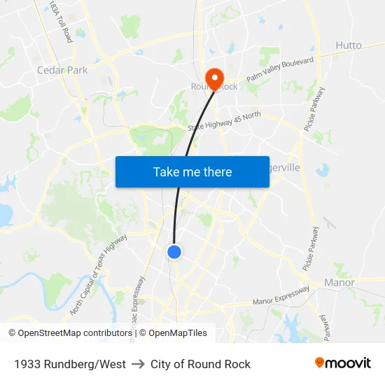 1933 Rundberg/West to City of Round Rock map