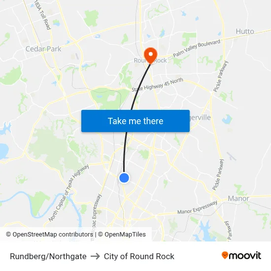 Rundberg/Northgate to City of Round Rock map