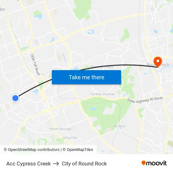 Acc Cypress Creek to City of Round Rock map