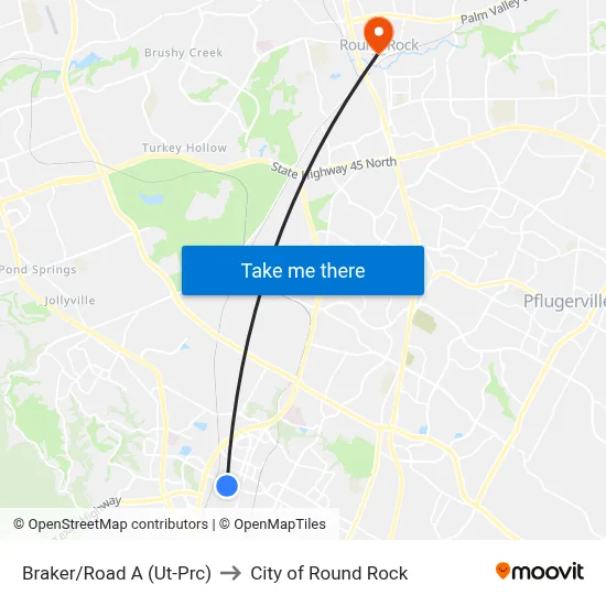 Braker/Road A (Ut-Prc) to City of Round Rock map