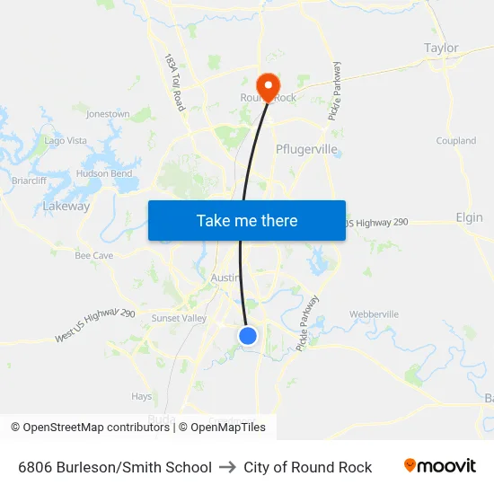 6806 Burleson/Smith School to City of Round Rock map