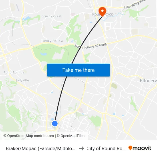 Braker/Mopac (Farside/Midblock) to City of Round Rock map