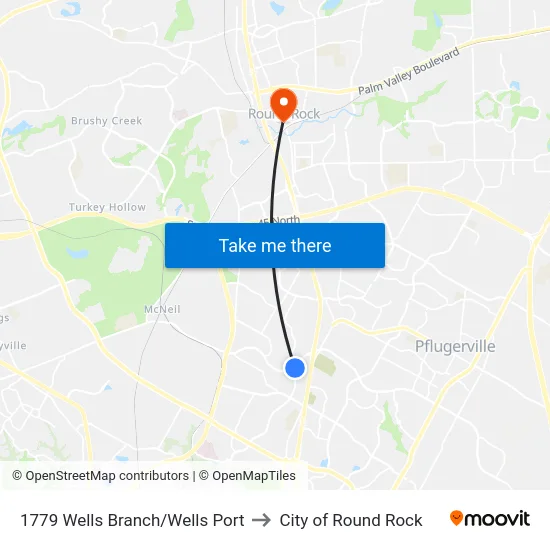 1779 Wells Branch/Wells Port to City of Round Rock map