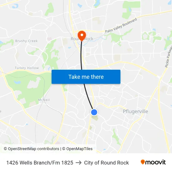 1426 Wells Branch/Fm 1825 to City of Round Rock map