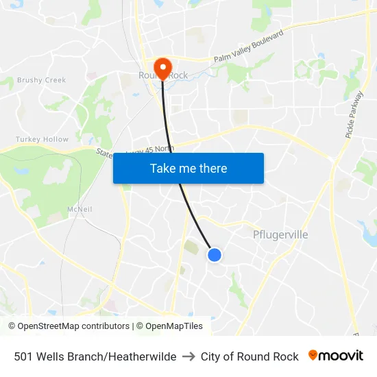 501 Wells Branch/Heatherwilde to City of Round Rock map