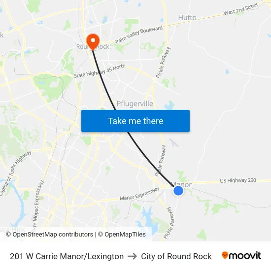 201 W Carrie Manor/Lexington to City of Round Rock map